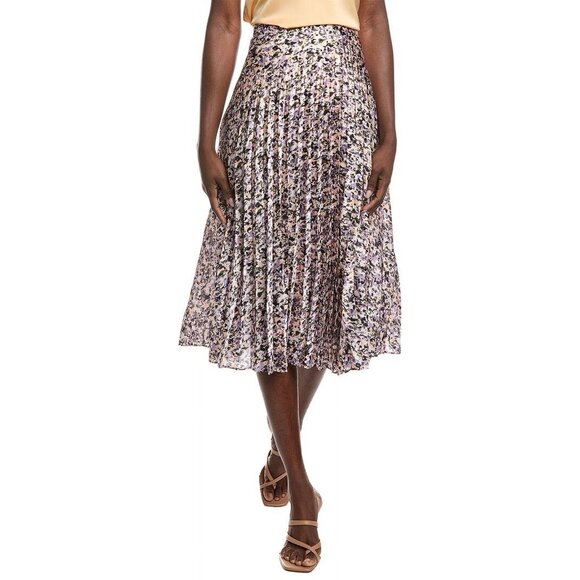 BOSS womens Hugo Vlissa Pleated Midi Skirt Size L Purple MSRP $178